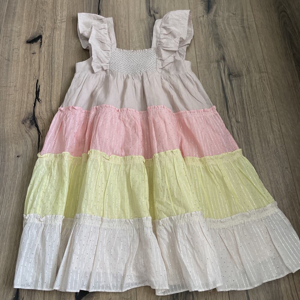 Peek Nordstrom Dress 8 Ruffled Cap Sleeves Tiered Lined Pastel Sparkle